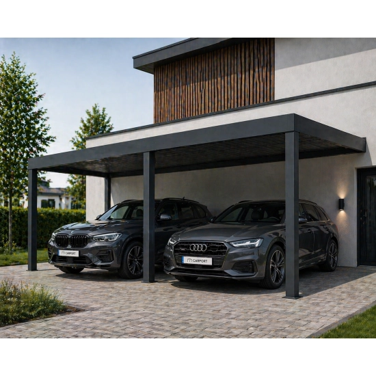 Carport przyścienny antracyt RAL 7016 – nowoczesne zadaszenie auta przy domu